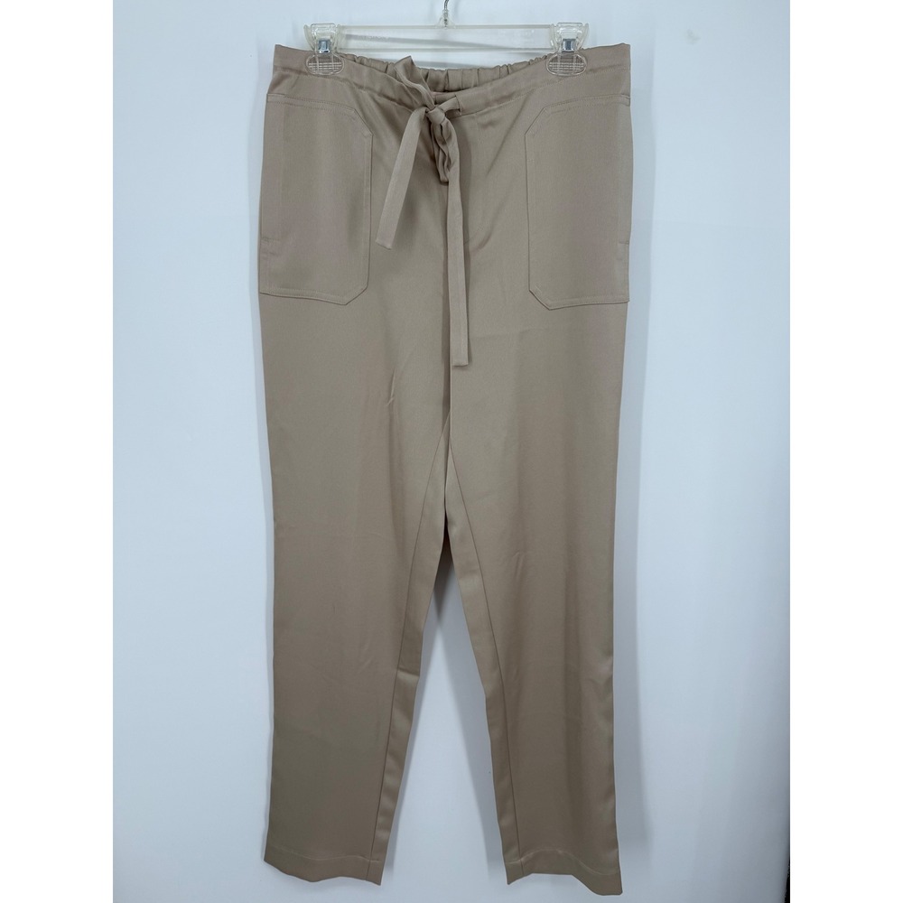 Chico's Black Label Tie Front Pants Women Medium Satin Soft Taupe Straight Leg